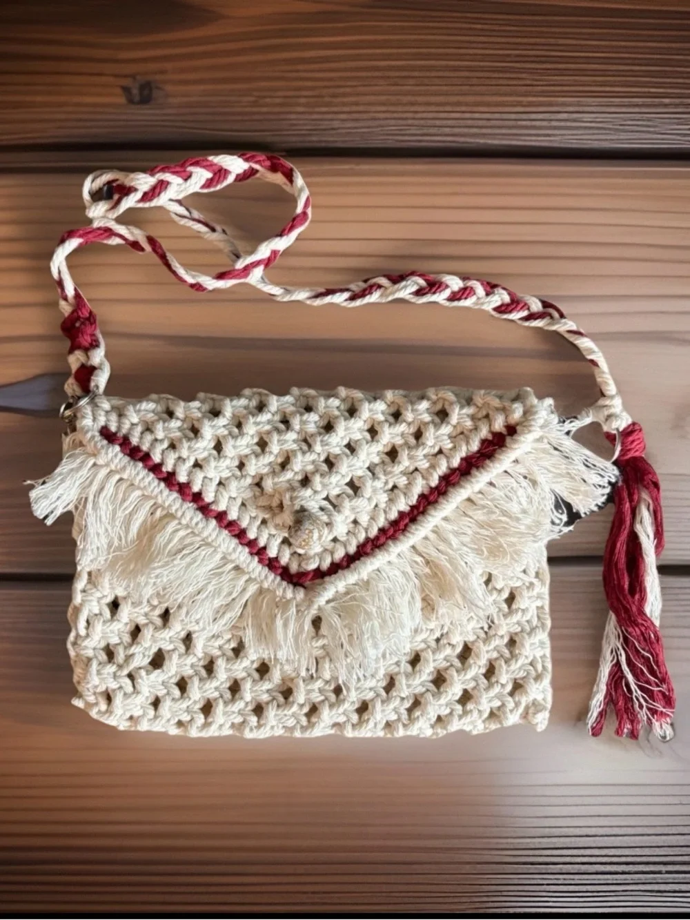 Handmade Boho Macramé Envelope Crossbody w/detachable Straps for Clutch w/Tassel - Picture 1 of 8